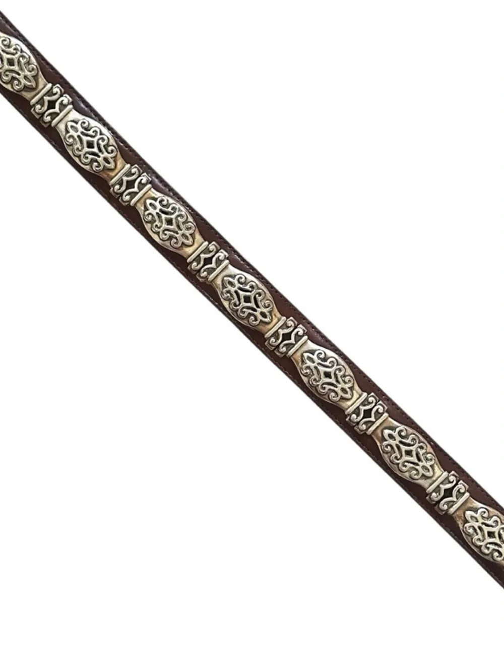 Brighton Vintage Dark Brown Leather Belt with Silver Ornate Accents
